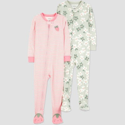 Carter's Toddler Girls' 2pk Cotton Pajama Set - Pink/Green 3T
