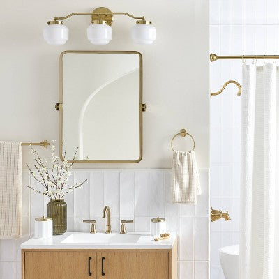 Milk Glass 3-Bulb Vanity Wall Sconce Brass Finish - Hearth & Hand with Magnolia: UL Listed, Iron Body
