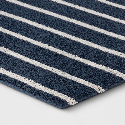 1'6"x2'6" Nautical Striped Micro Poly Loop Floormat White/Navy Blue - Room Essentials: Indoor Kitchen & Bathroom Mat