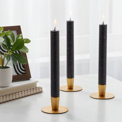 6pk Taper Candle Set Black Speckle - Room Essentials