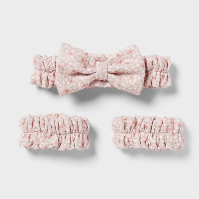 3pc Dotted Spa Headband and Wrist Scrunchie Set Pink - Room Essentials