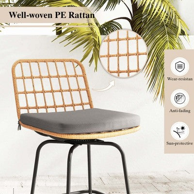 Costway Patio 360° Swivel Bar Stools Set of 2 with Backrests & Footrests Soft Seat Cushions (LOCAL PICKUP ONLY)