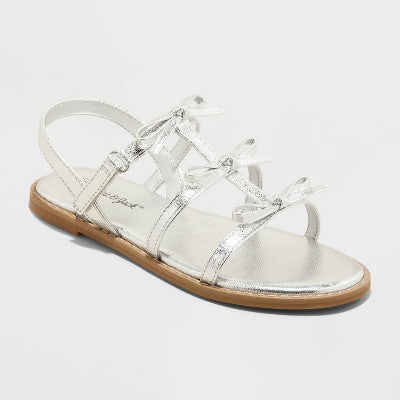 Girls' Aria Bow Sandals - Cat & Jack Silver 13