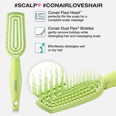 Conair Scalp Care Flexi Head Slim Detangling Hair Brush - All Hair - Light Green