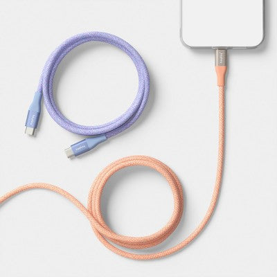 4ft USB-C to USB-C Braided Cable 2pk - heyday Peri-Blue Peach