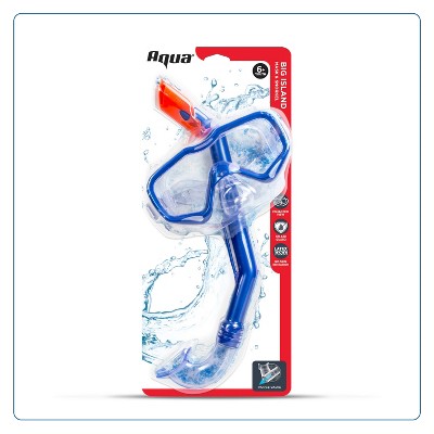 Aqua Leisure BIG ISLAND Kids' Snorkel Mask Combo - Blue: Polycarbonate Lens, Adjustable Strap