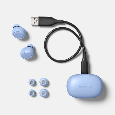 True Wireless Bluetooth Sweat Resistant Earbuds - heyday Peri-Blue: USB-C, 20 Hr Battery