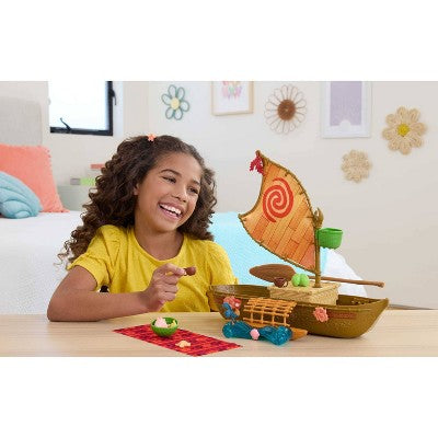 Disney Moana Floating Ocean Voyager Canoe Playset with 5 Play Areas, 9 Accessories & Animal Figure