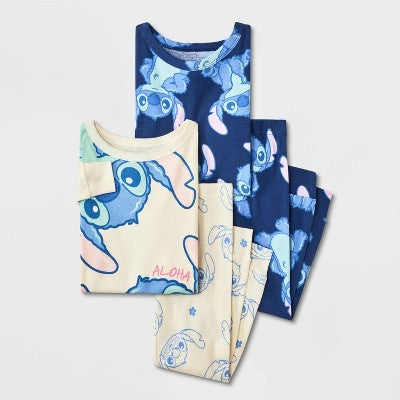 Toddler 4pc Lilo & Stitch Cotton Pajama Set - Blue/White 4T
