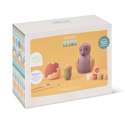 3ct PYO Wood Turned Figurines - Mondo Llama: Halloween Craft Kit, Includes Paint Brushes & Acrylic Paints, Adult Activity