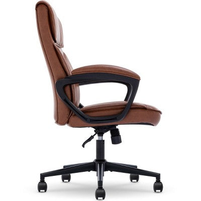Style Hannah Office Chair Bonded Leather Comfort Cognac - Serta: Ergonomic Lumbar Support, Adjustable Height (LOCAL PICKUP ONLY)