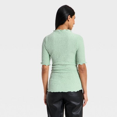 Women's Short Sleeve Mock Neck Textured Top - A New Day S
