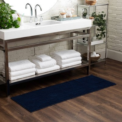 20"x58" Everyday Chenille Bath Runner Navy - Room Essentials: Machine Washable, Tufted Recycled Polyester