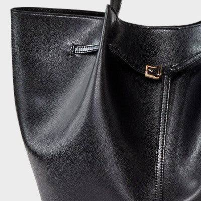 Belted Pinched Handle Tote Handbag - A New Day Black