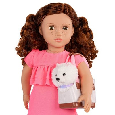 Our Generation Becca & Pearl 18'' Doll & Pet Dog Plush Carrier Accessories Set