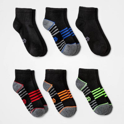 Kids' 6pk Ankle Socks - All In Motion Black L