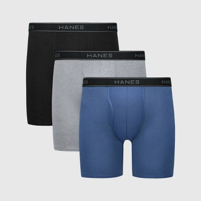 Hanes Premium Men's Cotton Stretch Boxer Briefs - Gray/Blue S