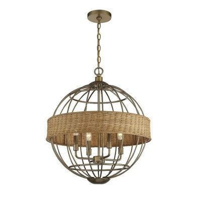 Savoy House Boreal 4 - Light Pendant in Warm Brass/Natural Rattan (LOCAL PICKUP ONLY)