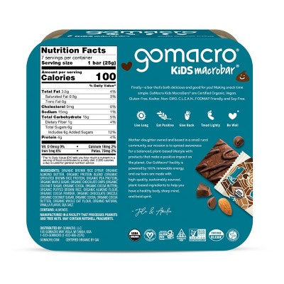 GoMacro Kids Double Double Chocolate Brownie Macrobar - 6.3oz/7ct