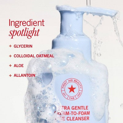 FIRST AID BEAUTY Ultra Repair Cream-to-Foam Hydrating Cleanser - 6oz: Paraben-Free, Sulfate-Free, For Normal, Combination, Dry Skin