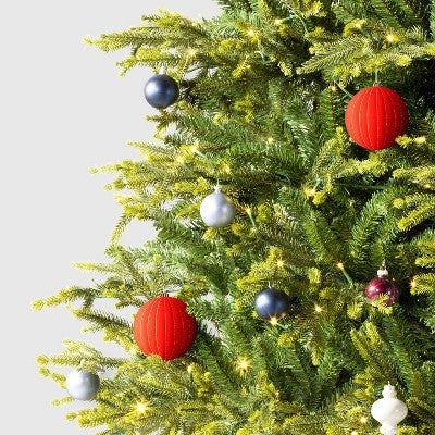 2ct Christmas 200mm Flocked Ribbed Glitter Ornament Set Red - Wondershop