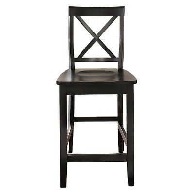 24" 2pc X-Back Counter Height Barstools Black - Crosley: Hardwood Frame, Non-Upholstered, Fixed Seat (LOCAL PICKUP ONLY)