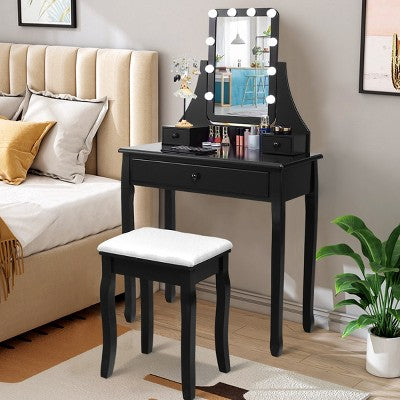 Costway Vanity Table 10 Dimmable Bulbs Makeup Dressing Desk Black (LOCAL PICKUP ONLY)