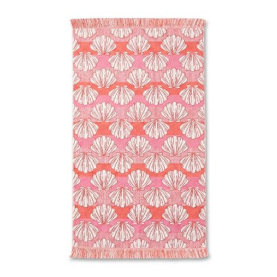 36"x72" Sculpted Shells Oversized Beach Towel with Fringe Pink