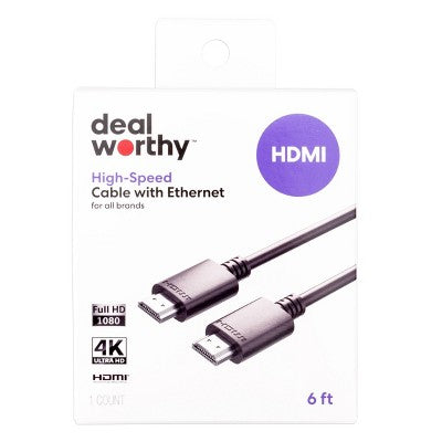 HDMI High Speed Cable with Ethernet 6' Cable - dealworthy Black