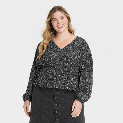 Women's Long Sleeve Smocked Blouse XXL