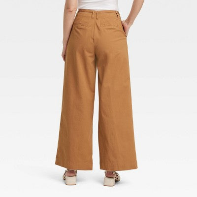 Women's High-Rise Wide Leg Chino Pants - A New Day Brown 6: