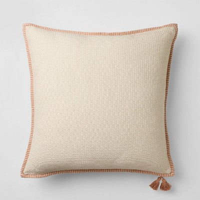 Oversized Square Cotton Linen Texture with Tassel Orange/Cream - Threshold designed with Studio McGee (LOCAL PICKUP ONLY)