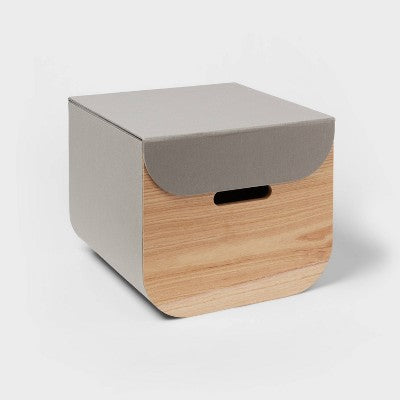 Medium Natural Wood Kids' Storage with Lid Gray - Pillowfort