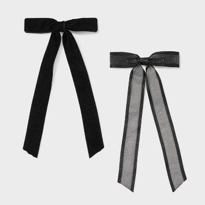 Velvet Bow Salon Hair Clip Set 2pc - A New Day Gray/Black