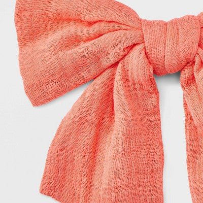 Wrinkled Linen Bow Hair Barrette - Universal Thread Coral Orange: Fashion Hair Clip, Recycled Polyester