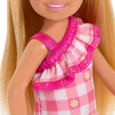 Barbie 6.3" Chelsea Small Doll Blonde Hair/Blue Eyes Wearing Removable Checked Dress