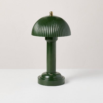 11.5" Fluted Metal Rechargeable Library Table Lamp Green (Includes LED Light Bulb) - Hearth & Hand with Magnolia