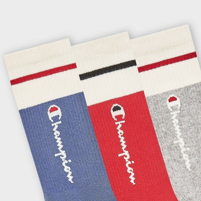 Champion Women's Varsity Striped 3pk Crew Socks - Blue 4-10