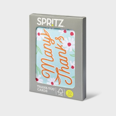 10ct 'Many Thanks' Cards - Spritz: Floral Glitter Notecards & Envelopes, Abstract Design, All Occasions, Multicolored