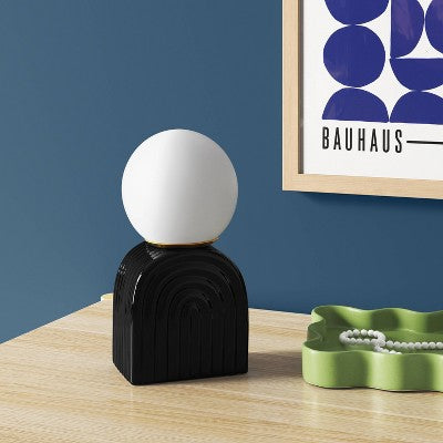 Orb Glass Shade with Ceramic Base Table Lamp Black - Room Essentials