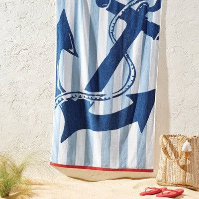 36"x72" Anchor Nautical Striped Oversized Beach Towel Blue - Room Essentials