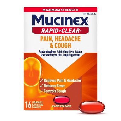 Mucinex Maximum Strength Rapid Clear - Headache, Cough Liquid Gel Capsules - 16ct: Contains Acetaminophen, Dextromethorphan