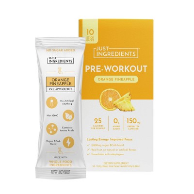 Just Ingredients Pre-Workout Sports Drink Powder Packet - Orange Pineapple - 5.8oz/10ct