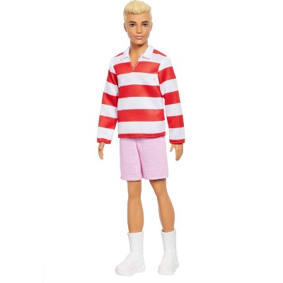 Barbie Fashionistas Ken Doll #241 in Red Striped Top and Pink Shorts with White Sneakers, Blonde