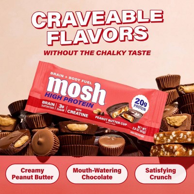 MOSH Peanut Butter Cup High Protein Bars with Creatine - 20g Protein - 8.44oz/4ct