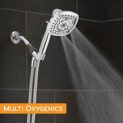 5" Contour 9 Spray WaterSense Hand Shower Chrome - Oxygenics: EPA Certified, 72" Hose, Multi-Setting Showerhead