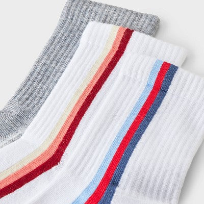 Women's 2pk Vertical Stripes Cushioned Mid Crew Socks - Auden - Heather Gray