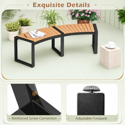 2-Person Curved Acacia Wood Outdoor Garden Bench with Slatted Seat and Metal Legs, 800 lbs Capacity (LOCAL PICKUP ONLY)
