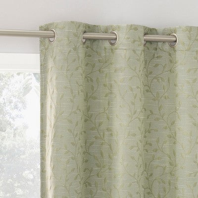 40"x84" Sun Zero Brinlee Leaf Silhouette 100% Blackout Grommet Curtain Panel Sage Green: Modern Floral, Energy Efficient