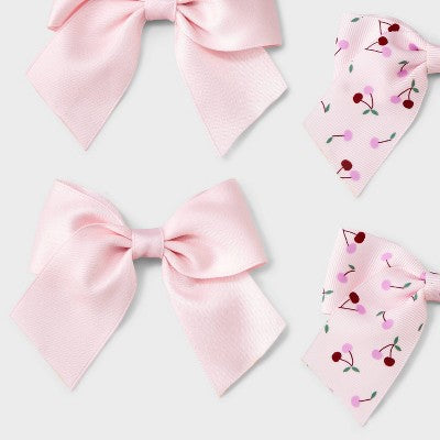 Girls' 4pk Pink & Cherries Bow Clip Set - Cat & Jack Pink